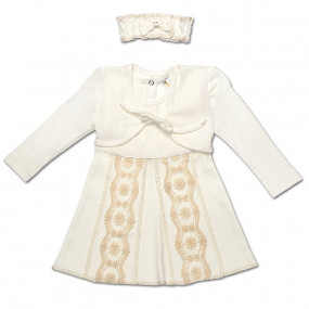 Комплект для девочки ЛИЛИЯ (платье, болеро, повязка) молочный