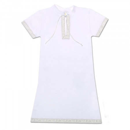 "Кристиан-2" крестильная рубаха (белый с серебром), короткий