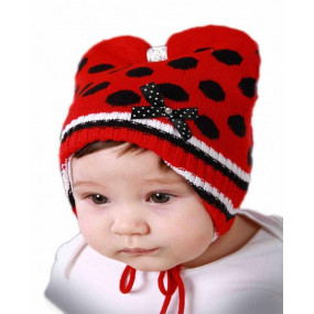 Шапка на зав`язках демісезонна Міккі, червоний 2