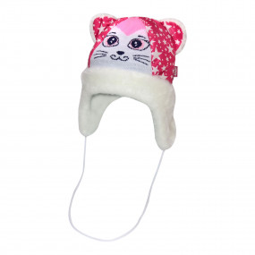 Шапка зимова Киця, малиновий в зірки 2