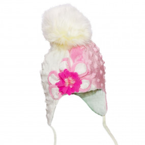 Шапка зимова Milena (плюш-букле, об`ємна квітка), рожевий з