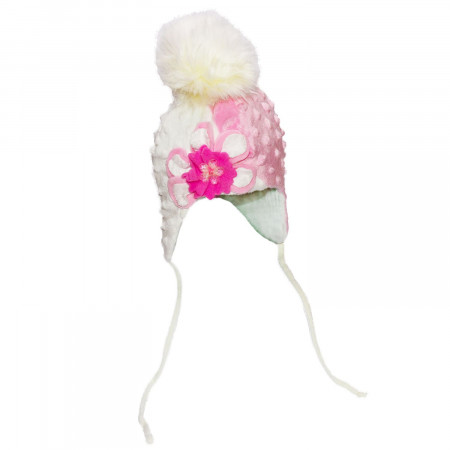 Шапка зимняя Milena (плюш-букле, объёмный цветок), розовый с