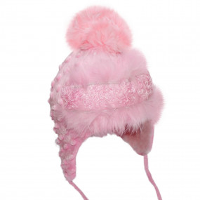 Шапка зимова Dominika (плюш-букле, хутро кролик), чайна троянда 2