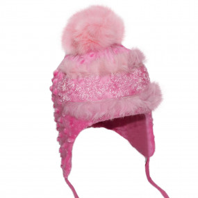 Шапка зимова Dominika (плюш-букле, хутро кролик), рожевий