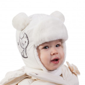 Шапка зимова Kitty (плащівка, вишивка, стрази), екрю 2