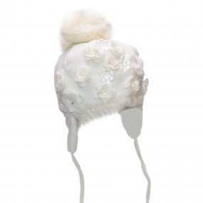 Шапка зимова Laura (фліс з натуральним хутром), айворі 2