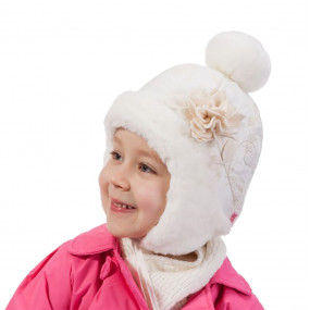 Шапка зимова Angelika (плащівка, об`ємний декор), екрю 2