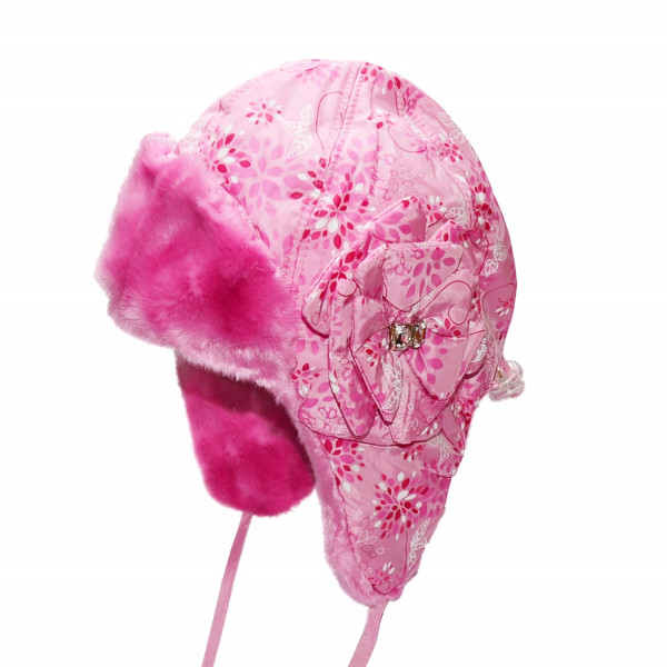 Шапка зимова для дівчинки Elza (плащівка принт), рожевий