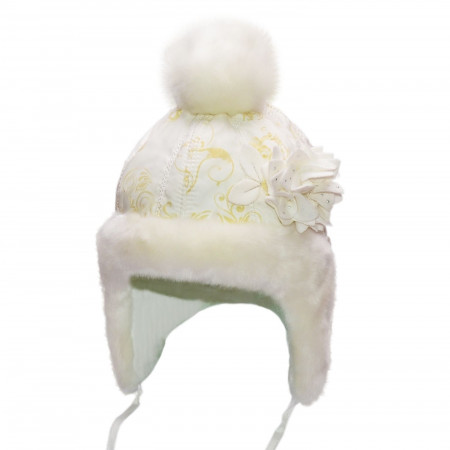 Шапка зимняя Angelika (плащевка, объемный декор), экрю