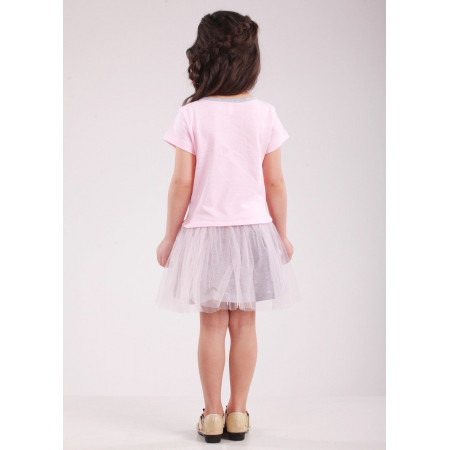 Платье МИККИ, короткий рукав (розовый с серым)
