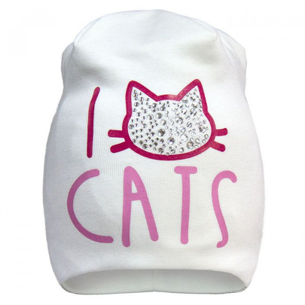 Демісезонна шапочка для дівчинки I love CATS (преміум), молочна