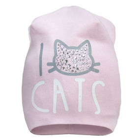 Демісезонна шапочка для дівчинки I love CATS (преміум), рожева