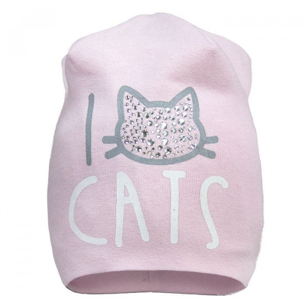 Демисезонная шапочка для девочки I love CATS (премиум), розовая