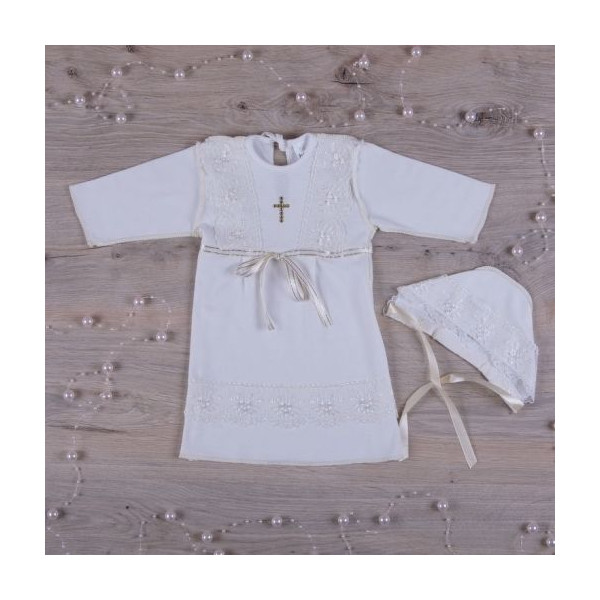 "Крістіан-2" сорочка для хрещення, шапочка (молочний інтерлок)