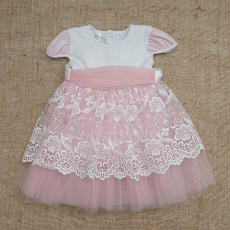 Платье торжественное "Сяйво" короткий рукав, розовое