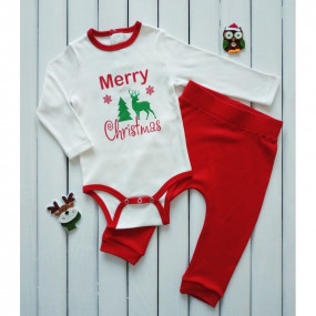 Комплект новорічний Merry Cristmas, інтерлок (червоний) 2
