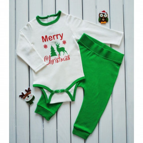 Комплект новогодний Merry Cristmas, интерлок (зеленый) 2