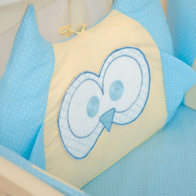 Борти "Совенятко" блакитні з вишивкою (поплін) 360х25 см 2