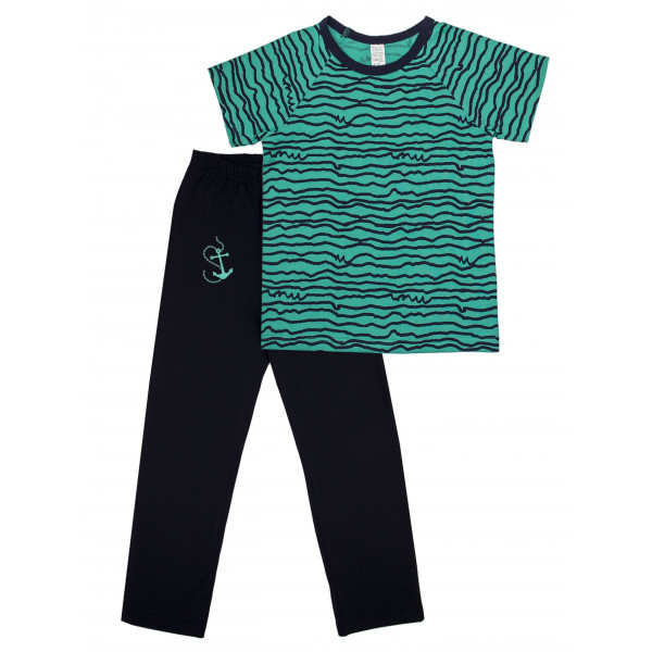 Пижама для мальчика футболка/штаны (104475), бирюза/синий