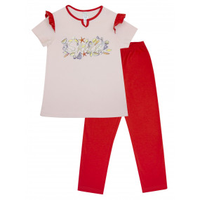 Пижама для девочки футболка/штаны (104389), персик/тёмн.коралл