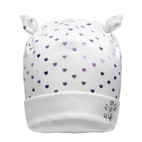 Демисезонная шапка 20132 (премиум), молочный в сердечки