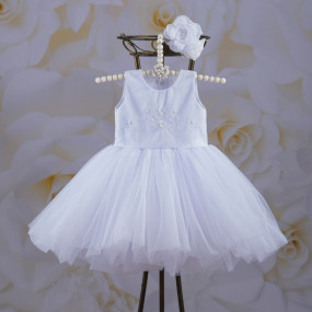 Платье "Настюша" с вышивкой + повязка (атлас, фатин) белое