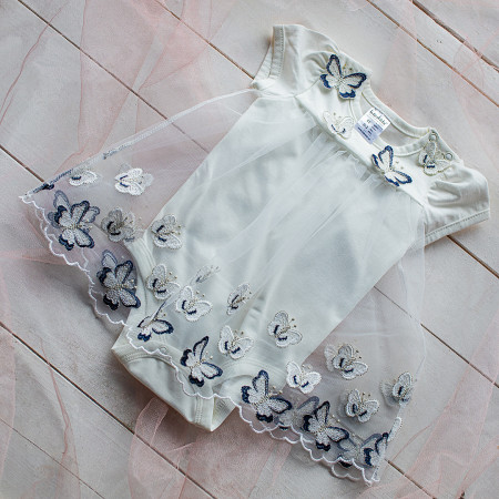 Боди-платье "Бабочки" синие (интерлок молочный)