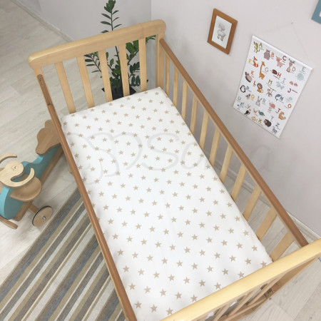 Простынь на резинке "Звезда" беж на белом (поплин) 60х120см