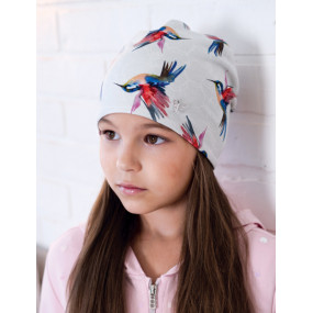 Демі шапка 20213 (преміум), колібрі на сірому 2