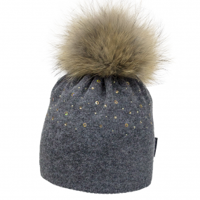 Шапка зима 21408 графіт (преміум) в`язка на флісі, хутро єнот 2