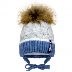 Шапка зима 21414 джинс/сірий (напіввовна) в`язка на флісі 2