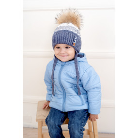 Шапка зима 21416 джинс (напіввовна) в`язка на флісі, хутро єнот 2