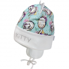 Демі шапка 2134 ментол кошенята (подвійна, вушка, стрази) 2