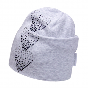 Демі шапка 2121 сіра (подвійний трикотаж), серця стрази 2