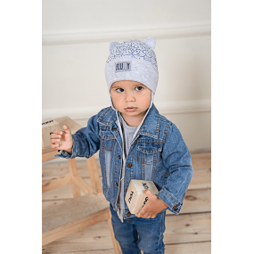 Деми шапка 21314 серый (двойная с ушками) завязки 2