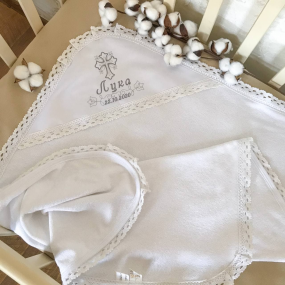 Крижма іменна "Чарівний янгол-3" (махра) - ім`я, дата під 2