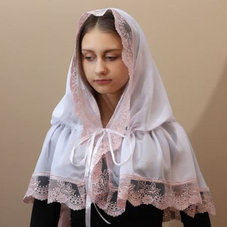 Палантин "Світлинка" дорослий (шифон), білий/пудра 80х120 см