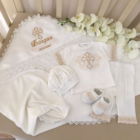 Костюм "Чарівний янгол" к.р. для хрещення хлопчика, молочний 2