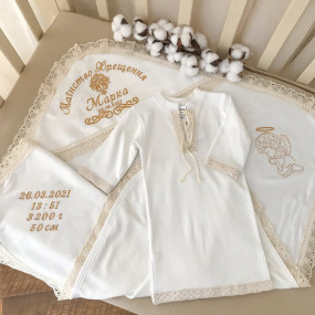 Сорочка для хрещення Крістіан-3 (молочний), лляне мереживо 2