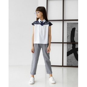 Блуза 7946 білий із синім ШКОЛА 2