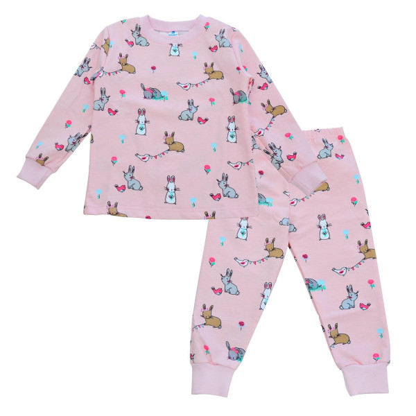 Пижама "Zoo" зайки/розовый, футер (тёплая)