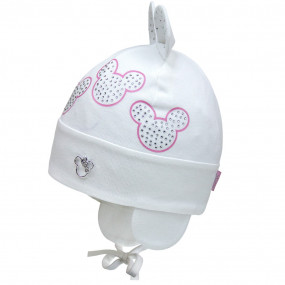 Демі шапка 21716 молоко (подвійна, вушка, стрази) зав`язки 2