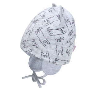 Демі шапка 21712 сіра (подвійна, вушка) зав`язки 2