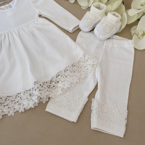 Комплект "Ажурні квіти" д.р. молочний (сукня з лосинами 2