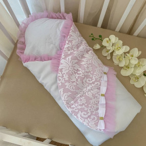 Конверт-одеяло Сяйво атлас-гипюр (зимний), бело-розовый 80 х 80