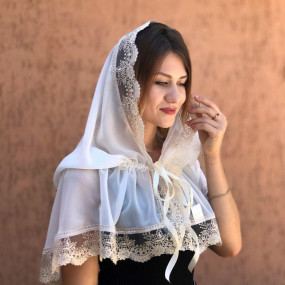 Палантин "Світлинка" дитячий (шифон), молочний/кава 60х90 см 2