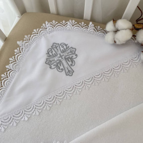 Крижма подвійна Сонечко-2, біла махра, 80 на 90 см 2