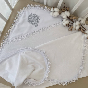 Крижма Сонечко-2, біла махра, 90 на 100 см 2