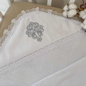 Крижма подвійна Сонечко-3, біла махра, 75 на 100 см 2