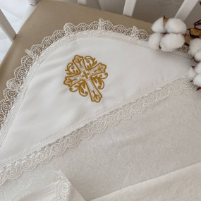 Крижма подвійна Сонечко-3, молочна махра, 80 на 90 см 2